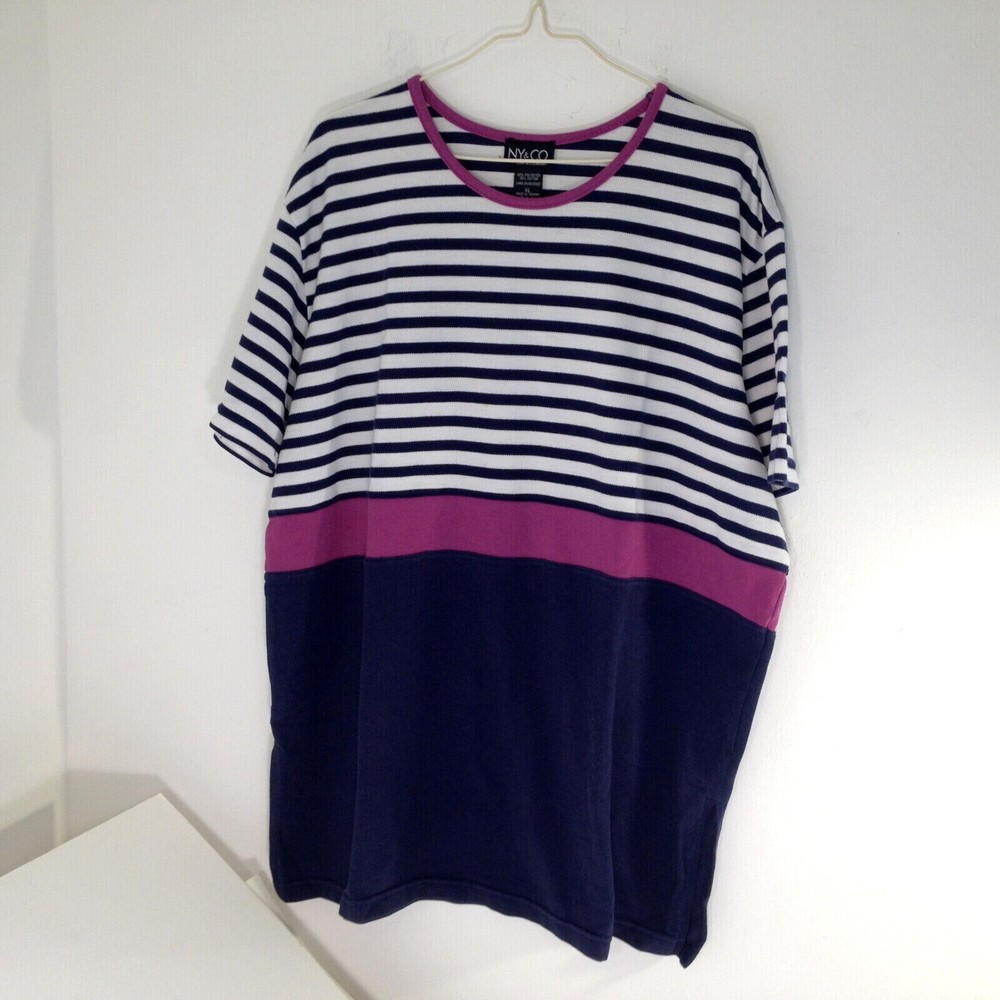 Vintage NY & Co. Knit Casual Shirt Stripe Design New York & Company Size XL